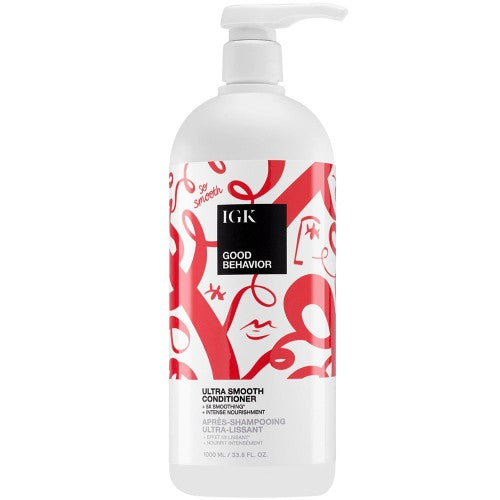 IGK Good Behavior Ultrs Smooth Conditioner, Formulated with a rich blend of 7 smoothing oils that nourish and add shine, a Frizz-Blocking Barrier technology that helps stop frizz before it forms in the wet to dry stages, and Spirulina Protein, known to support hair health and add nourishment