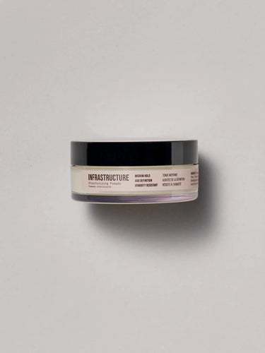 AG Infrastructure Structurizing Pomade  Create a lived-in texture using this medium-hold, humidity-resistant pomade with pliable microfibers that provide structure and support with a slight sheen. Emulsify in hands and apply to damp or dry hair, style and go.