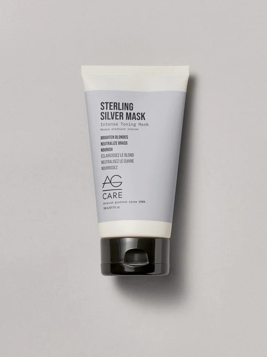 AG Sterling Silver Intense Toning Mask An intense and nourishing formula that eliminates brassy, yellow tones from blonde and silver hair with its dark violet base. Shea butter and Abyssinian oil add instant shine and softness while helping reduce and prevent breakage.