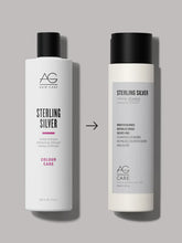 Load image into Gallery viewer, AG Sterling Silver toning shampoo is specially formulated to eliminate brassy, yellow tones from blonde and silver hair. With its unique violet base, this mild toning shampoo removes dullness and brassiness, leaving blonde and silver hair looking cleaner and brighter
