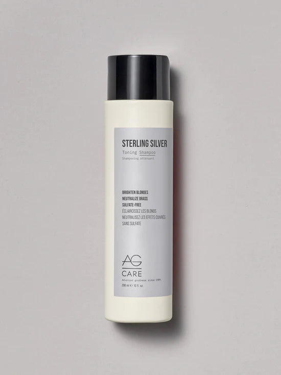 AG Sterling Silver toning shampoo is specially formulated to eliminate brassy, yellow tones from blonde and silver hair. With its unique violet base, this mild toning shampoo removes dullness and brassiness, leaving blonde and silver hair looking cleaner and brighter