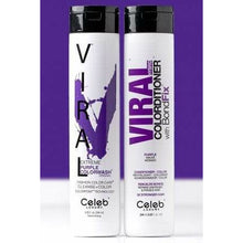 Load image into Gallery viewer, Celeb Vivid Viral Duo colour depositing shampoo and conditioner purple

