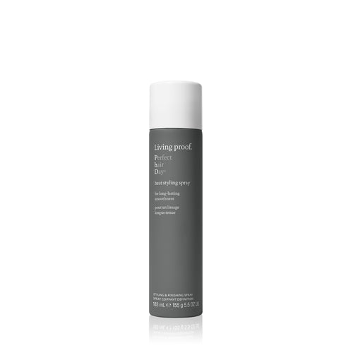 Living Proof  Perfect Hair Day heat styling spray This lightweight heat protectant spray delivers touchable, soft smoothness that lasts up to 48 hours—without the use of silicones.   Smoothness for up to 48 hours Heat protection up to 450℉ / 230°C Ultra-fine mist ensures even application Helps hair stay cleaner, longer, so you can heat style less often