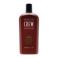 Load image into Gallery viewer, American Crew 3 In 1 Tea Tree shampoo washes away oil leaving hair clean, conditioned, shiny and soft. Leaves the skin feeling soft and smooth with a refreshing fragrance. Keeps body deodorized for 6-8 hours and controls unpleasant body odour.
