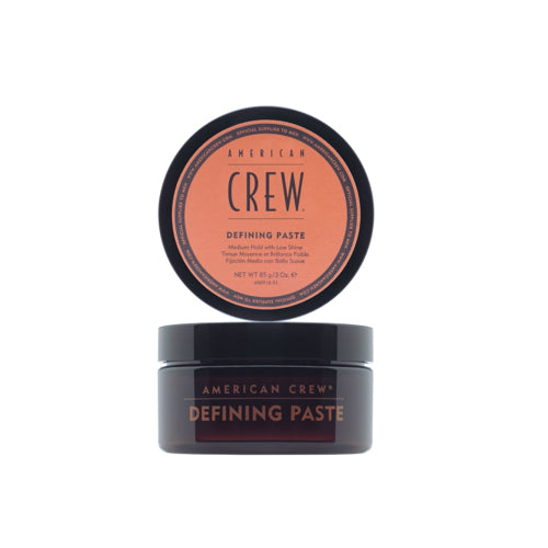American Crew Defining PasteFor added texture or increased definition. Beeswax provides a natural, pliable hold for various lengths. Wax-like consistency provides a matte finish while still remaining easy to distribute through hair. Defining Paste is similar to Fiber in texture and effects but is easier to use and distribute through hair. It can also be used in hair that’s beyond 2” in length. For medium hold with low shine.