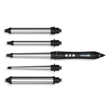 Load image into Gallery viewer, The Amika Chameleon 5 barrel interchangeable curling kit comes with five titanium barrels easily clip into one base to shape curls that range from fat to tight.  Winner of the best curling iron Nylon&#39;s Beauty Hit List Awards 2018
