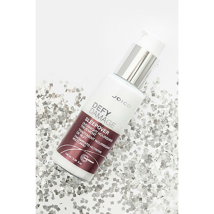 DEFY DAMAGE SLEEPOVER OVERNIGHT NOURISHING TREATMENT  Here’s the overnight healthy-hair treatment that gives all-new meaning to the phrase, “Get your beauty sleep!” Experience the thrill of visibly softer, smoother, shinier hair, as this bedtime bond-strengthener protects each strand from daily damage and pollution, reducing breakage, and the appearance of split ends. Smooth it on before you slumber, then rise and shine 
