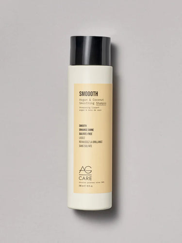 AG Smoooth Argan & Coconut Smoothing Shampoo  Hyper-rich coconut and argan Oil are blended in a mild and gentle sulfate-free formula, bathing hair in a creamy nourishing lather while calming, smoothing and adding shine. pH 5.5-6.5.