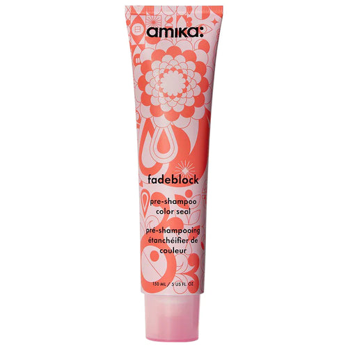 Amika Fadeblock Pre shampoo color seal A pre-shampoo treatment that seals the cuticle + balances hair's PH to protect color from wash-related fading.   Fadeblock pre-shampoo color seal also helps to:  -Shield against hard water  -Shield against saltwater  -Shield against chlorine  -Contains uv filters  Formulated to help protect color treated strands from fading.