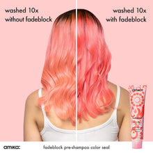 Load image into Gallery viewer, Amika Fadeblock Pre shampoo color seal A pre-shampoo treatment that seals the cuticle + balances hair&#39;s PH to protect color from wash-related fading. Fadeblock pre-shampoo color seal also helps to: -Shield against hard water -Shield against saltwater -Shield against chlorine -Contains uv filters Formulated to help protect color treated strands from fading.
