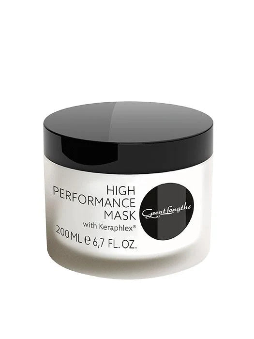 The High Performance Mask by Great Lengths is an intensive treatment for very damaged, brittle and dried out hair. The KERAPROTECTKOMPLEX (KERAPHLEX®) visibly improves the hair structure, repairs hair damage and protects the hair against new damage