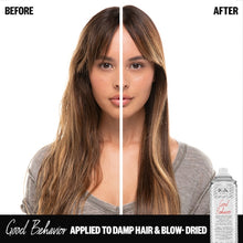 Load image into Gallery viewer, A heat-protective blowout spray that mimics the smooth, frizz-free results of a keratin treatment. 100% agreed their hair looked like they got a keratin treatment at a salon. Spirulina protein strengthens and nourishes while an innovative formaldehyde-free bonding polymer mimics the coating and smoothing properties of a keratin treatment when activated by heat. IGK Good Behavior Spirulina protein smoothing spray also helps to cut down on blow-drying time
