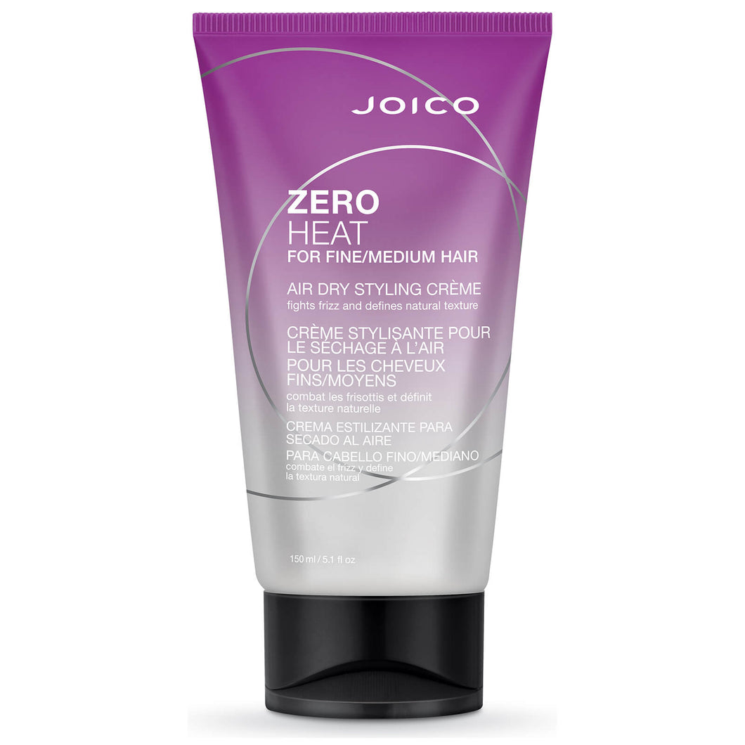 Joico Zero Heat Air Dry Styling Creme gives hair that effortless, air-dried look without the frizzy unruliness that comes with those blow-dry-free days.  Benefits Minimizes frizz and enhances hair¿s natural texture Reduces natural drying time Provides 24-hour humidity control Boosts shine Leaves no sticky residue