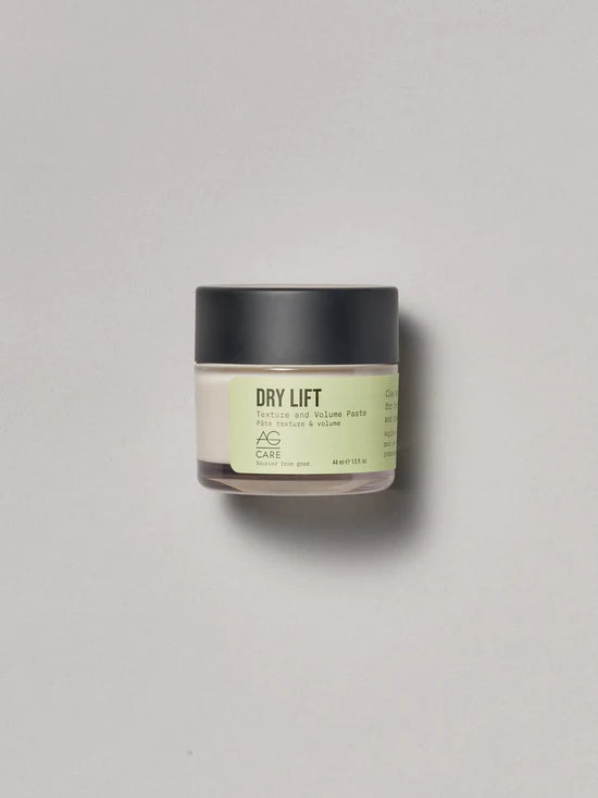 AG Dry Lift Texture & Volume Paste Adds lift and texture using this clay and volcanic ash paste with over 96% plant-based and naturally derived ingredients. Apply to roots for volume and/or ends for texture. Ideal for refreshing second day hair and creating updos.