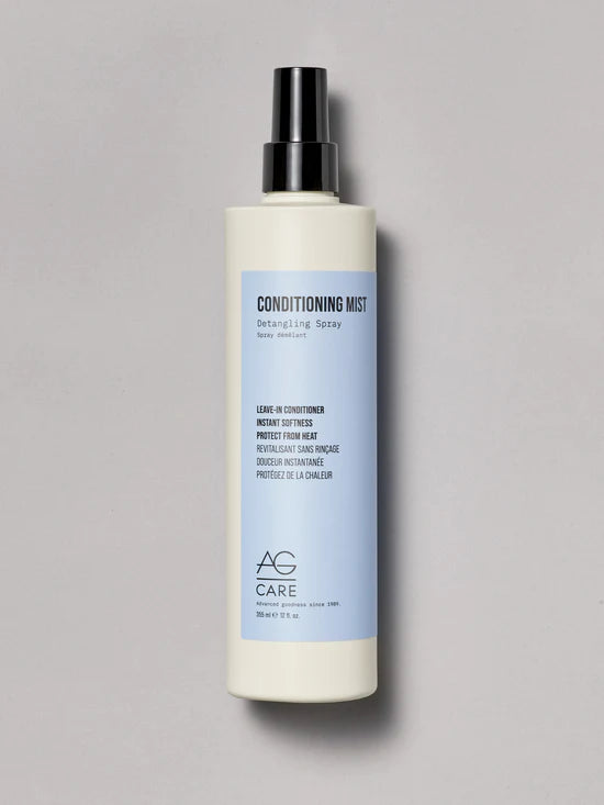 AG Conditioning Mist Detangling Spray Instantly soften and detangle hair without build up or residue with this rosemary- and sage-infused formula. Mist damp or dry hair and comb through. Ideal on children’s tangles.