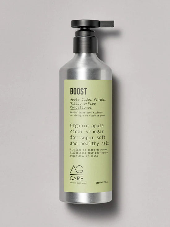 Boost Apple Cider Vinega Conditioner Formulated with over 98% plant-based and naturally-derived ingredients, AG’s Boost conditioner combines coconut oil, mango seed butter, rapeseed oil