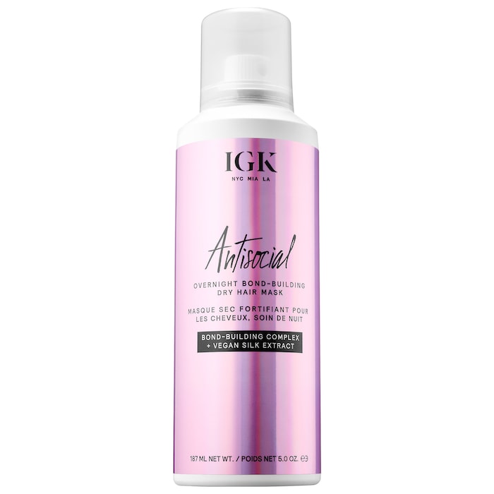 First-of-its kind leave-in, bond-building technology repairs and protects hair from the inside out. IGK Antisocial bonds to the hair’s natural proteins inside the hair fiber, helping to strengthen it from the inside. Then, it forms a conditioning network of amino acids on top of the hair to smooth the cuticle, add shine and prevent future damage from things like blow-drying and brushing. IGK overnight mask 