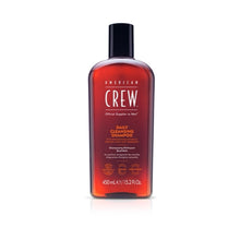 Load image into Gallery viewer,  our silicone-free Daily Cleansing Shampoo is ideal for an everyday haircare routine. The nondrying vegan formula washes away excess oil, leaving hair more manageable, looking healthy, and feeling soft. Infused with our energizing, naturally certified American Crew Citrus Mint signature fragrance
